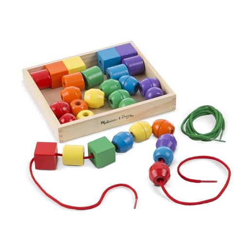 Melissa & Doug cuentas de madera para ensartar, juguete Montessori de motricidad fina desde 2 años