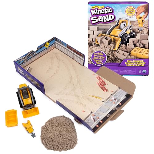 KINETIC SAND ARENA MÁGICA - EXCAVA Y DERRIBA 454 gr de Arena magica,1 Camión de Construcción y 4 Herramientas para Mezclar, Moldear y Crear Kit Manualidades Niños 6044178 Juguetes Niños 3 Años +