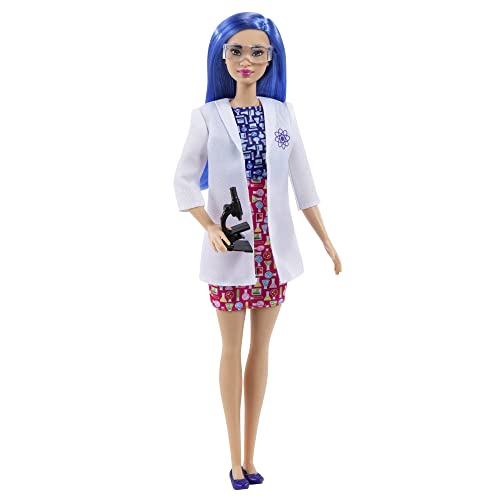 Barbie Tú Puedes Ser Científica con microscopio y bata, muñeca de profesiones para niñas y niños