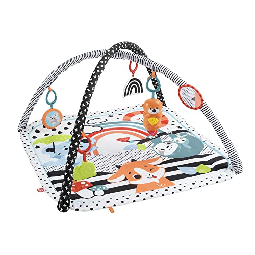Fisher-Price Gimnasio de actividades musicales 3 en 1 Alfombra con luces, sonidos y accesorios, juguete para bebé recién nacido (Mattel HPF39)