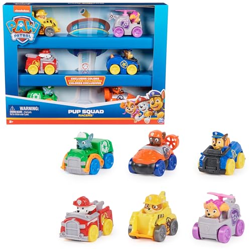 Pack de 6 coches Pup Squad Racers de la Patrulla Canina con Chase, Marshall, Skye, Rubble, Rocky y Zuma