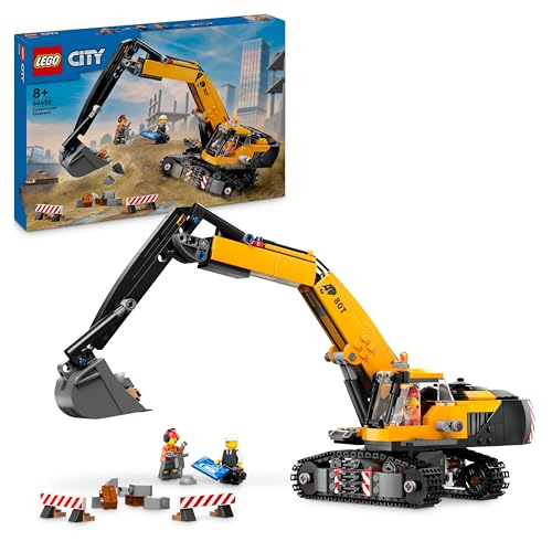 LEGO City Excavadora de Obra Amarilla Perforadora de Juguete, Regalo de Cumpleaños para Niños y Niñas de 8 Años o Más, Minifiguras de Conductor, Obrero y Arquitecto, Juego Creativo 60420