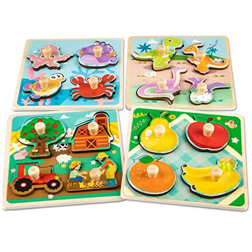 Huiguli 12 Piezas Puzzles de Madera Juguetes Bebes, Juguetes Educativos Montessori, Puzzles Animales Infantil 1 2 3 Año, Rompecabezas Madera para Regalo Cumpleaños Navidad