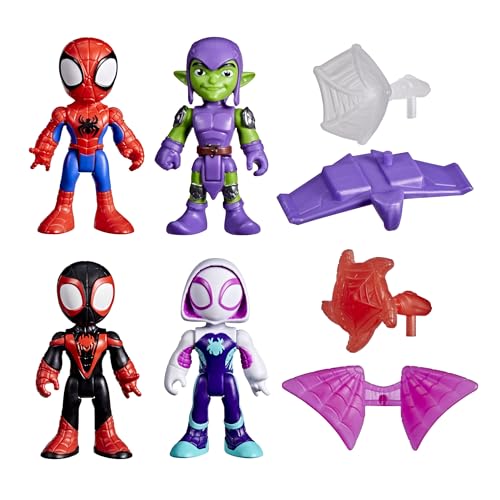 Set de figuras Spidey and His Amazing Friends con Spidey, Miles Morales, Spider Fantasma y Duende Verde